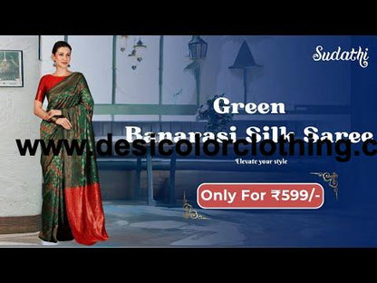 Green and Red Banarasi Silk Woven Saree