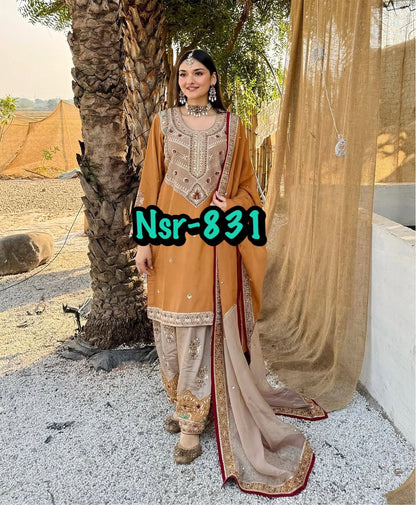 Product Image - Designer Heavy Faux Georgette Saree Set with Embroidered Dupatta