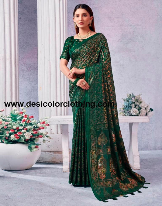 Dark Green Silk Printed Saree