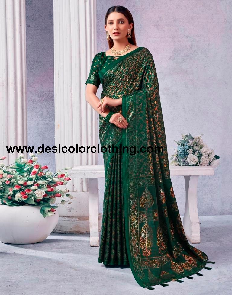 Dark Green Silk Printed Saree