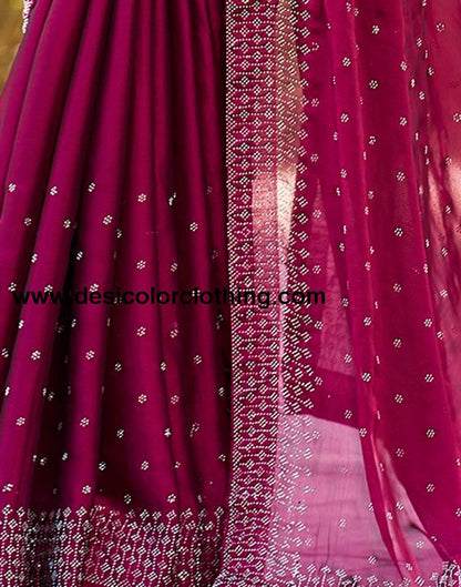 Dark Pink Georgette Plain Saree