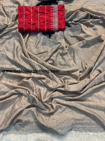 Pure soft Chinon silk sarees with amazing 3 mm C Pallu sequence work with Cut  work border*