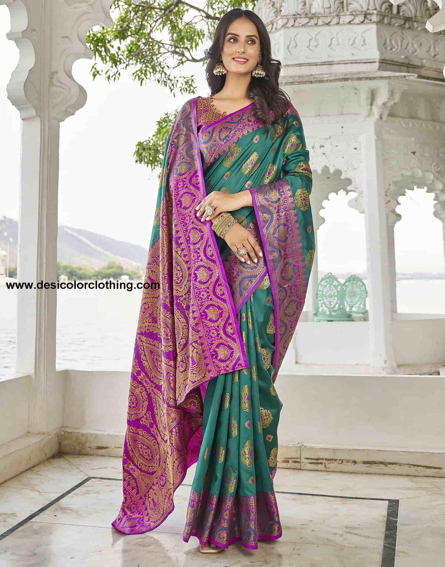 Teal Green Silk Woven Banarasi Saree