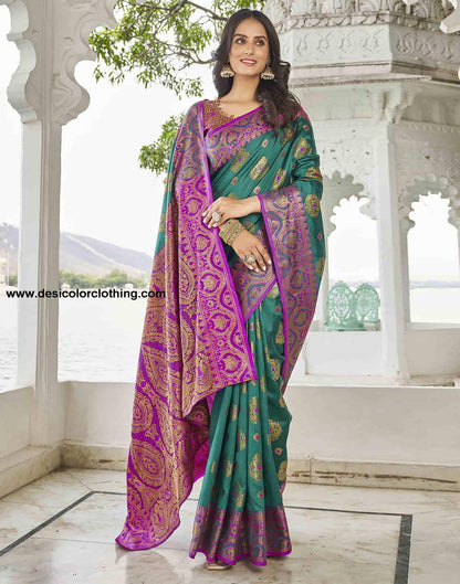 Teal Green Silk Woven Banarasi Saree