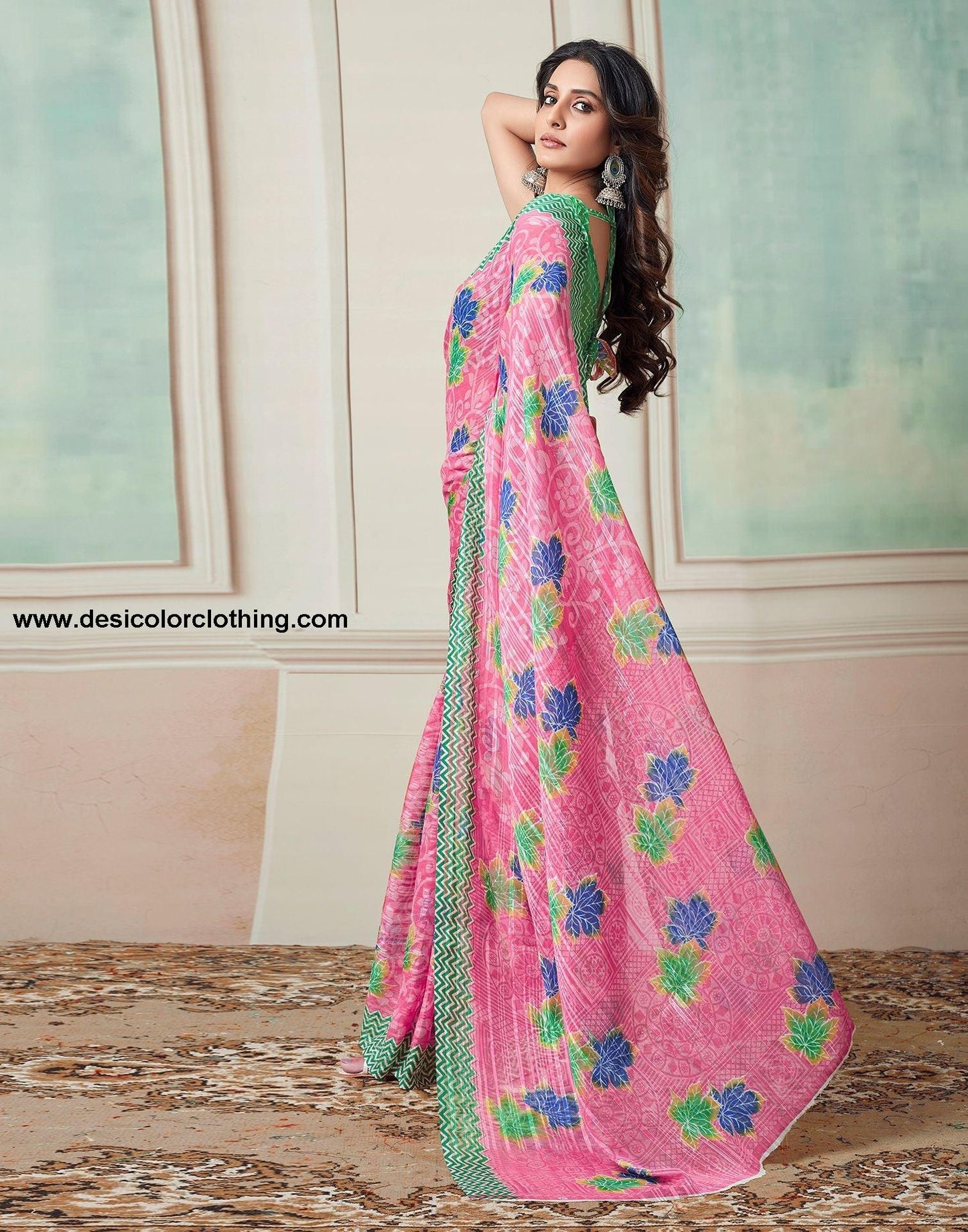 Pink Printed Georgette Saree
