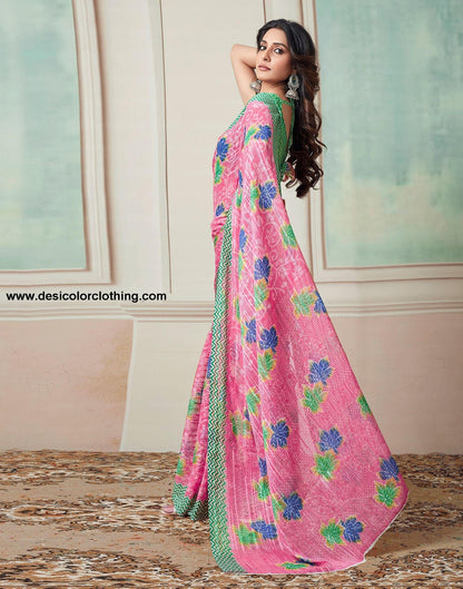Pink Printed Georgette Saree