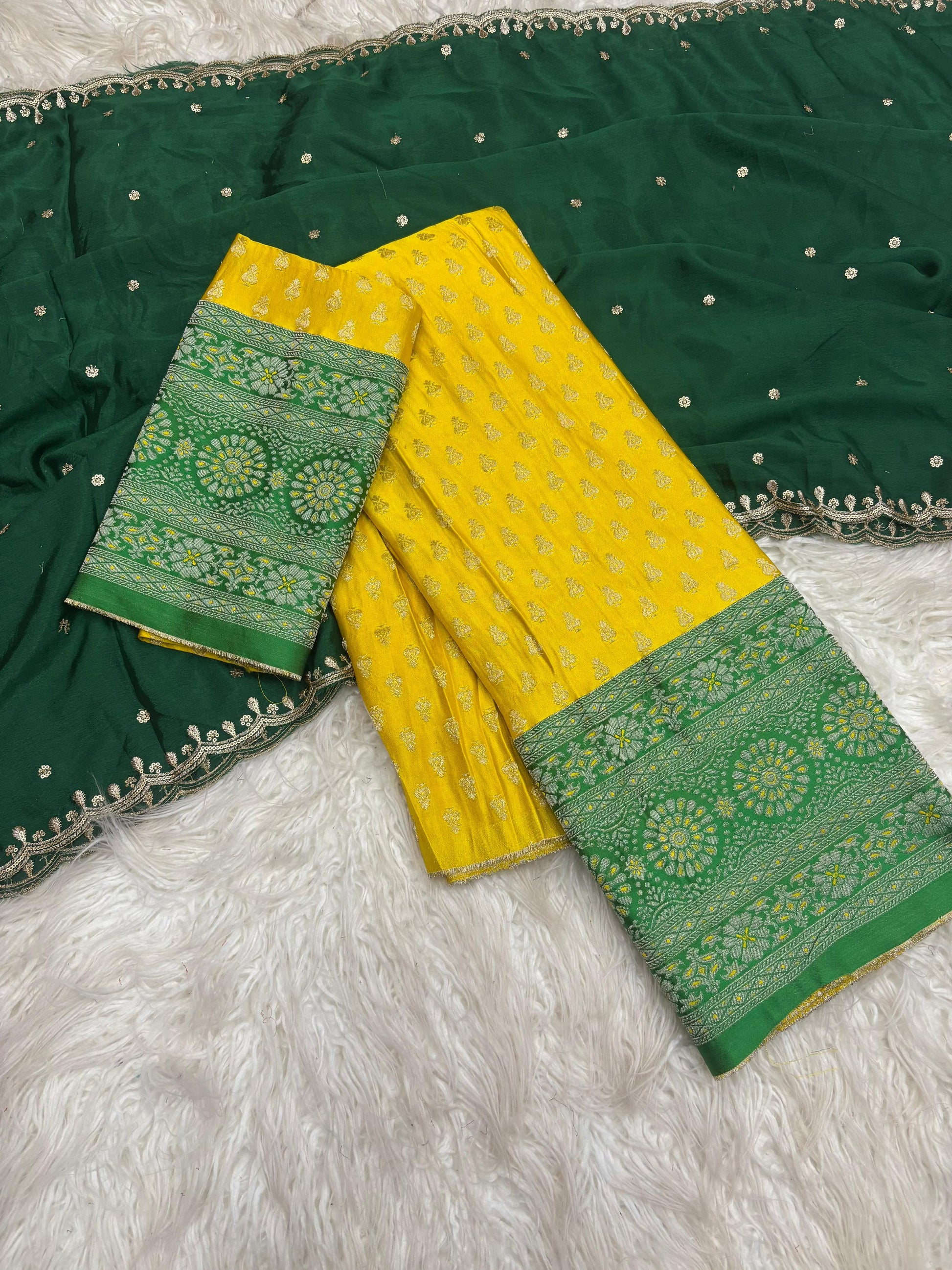 Product Image - Exquisite Pongal Special Designer Saree with Banarasi Border and Chiffon Dupatta - Festive Wear