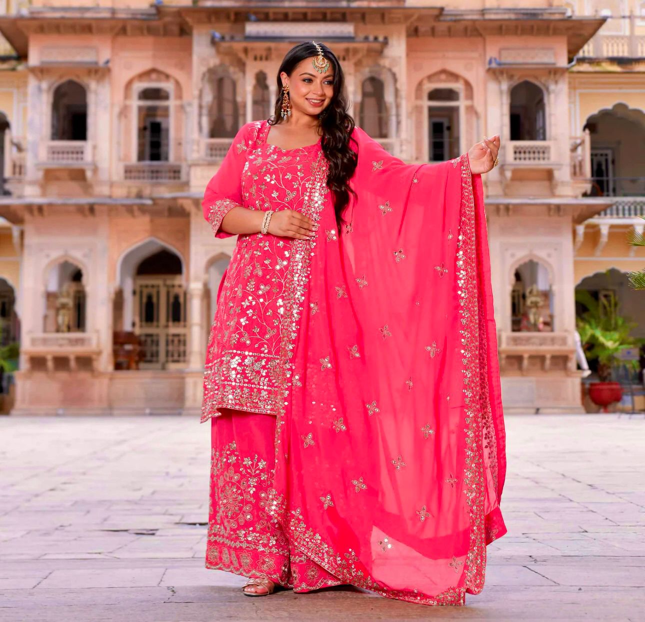 Product Image - Exquisite Pure Georgette Top-Plazzo With Dupatta Set - Ready to Wear