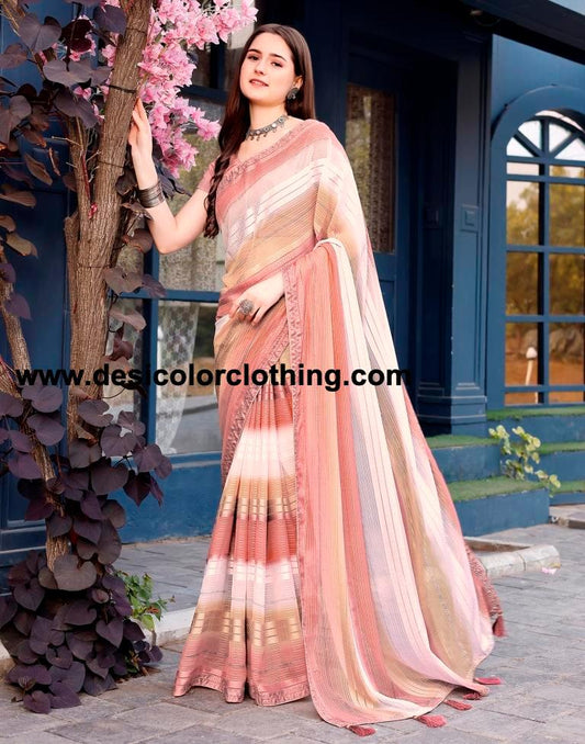 Dusty Rose Pink Georgette Printed Sarees