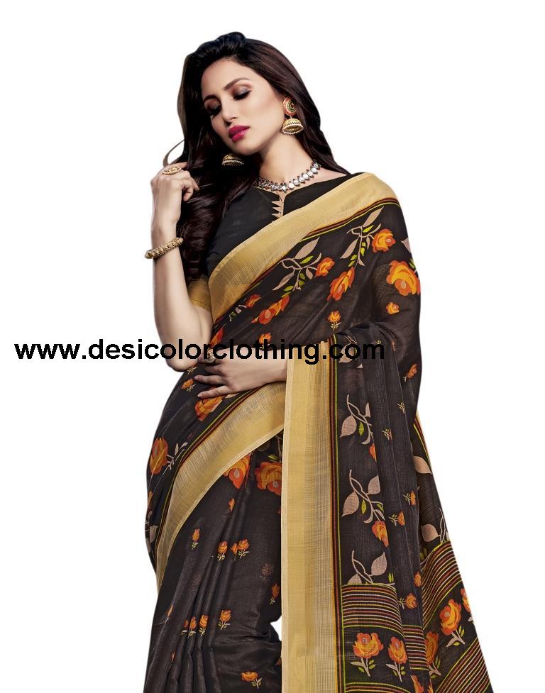 Brown Coloured Cotton Silk Printed Casual saree