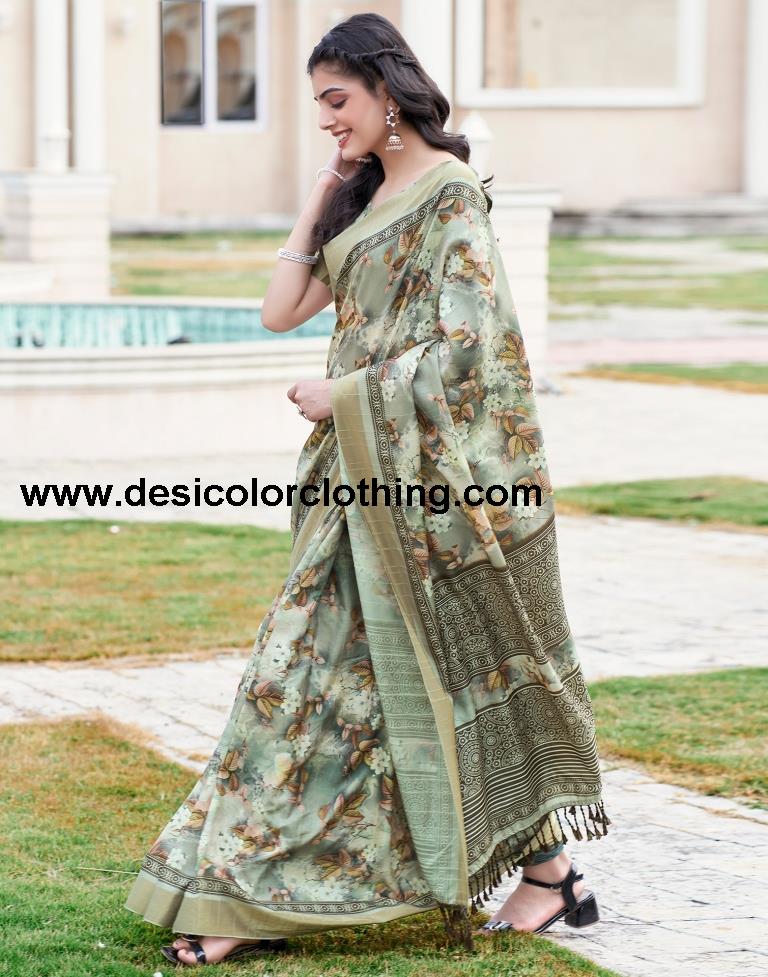 Beige Silk Printed Sarees
