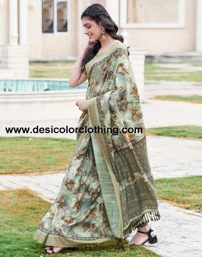 Beige Silk Printed Sarees