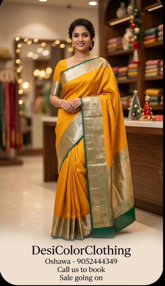 Product Image - Stunning Yellow Kachipuram Pattu Saree - Limited Edition - 1