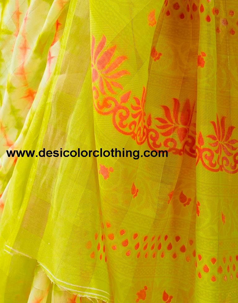 Yellow Cotton Zari Saree