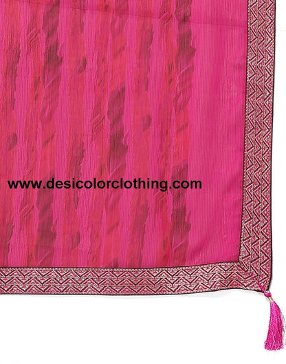 Rani Pink Chiffon Printed Saree