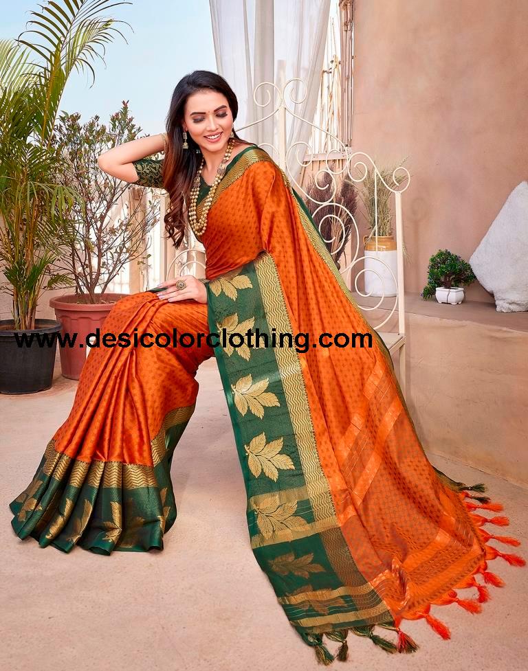 Orange Silk Woven Saree