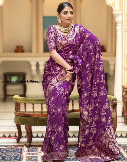 Purple Silk Plain Saree