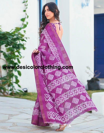 Purple Printed Cotton Saree