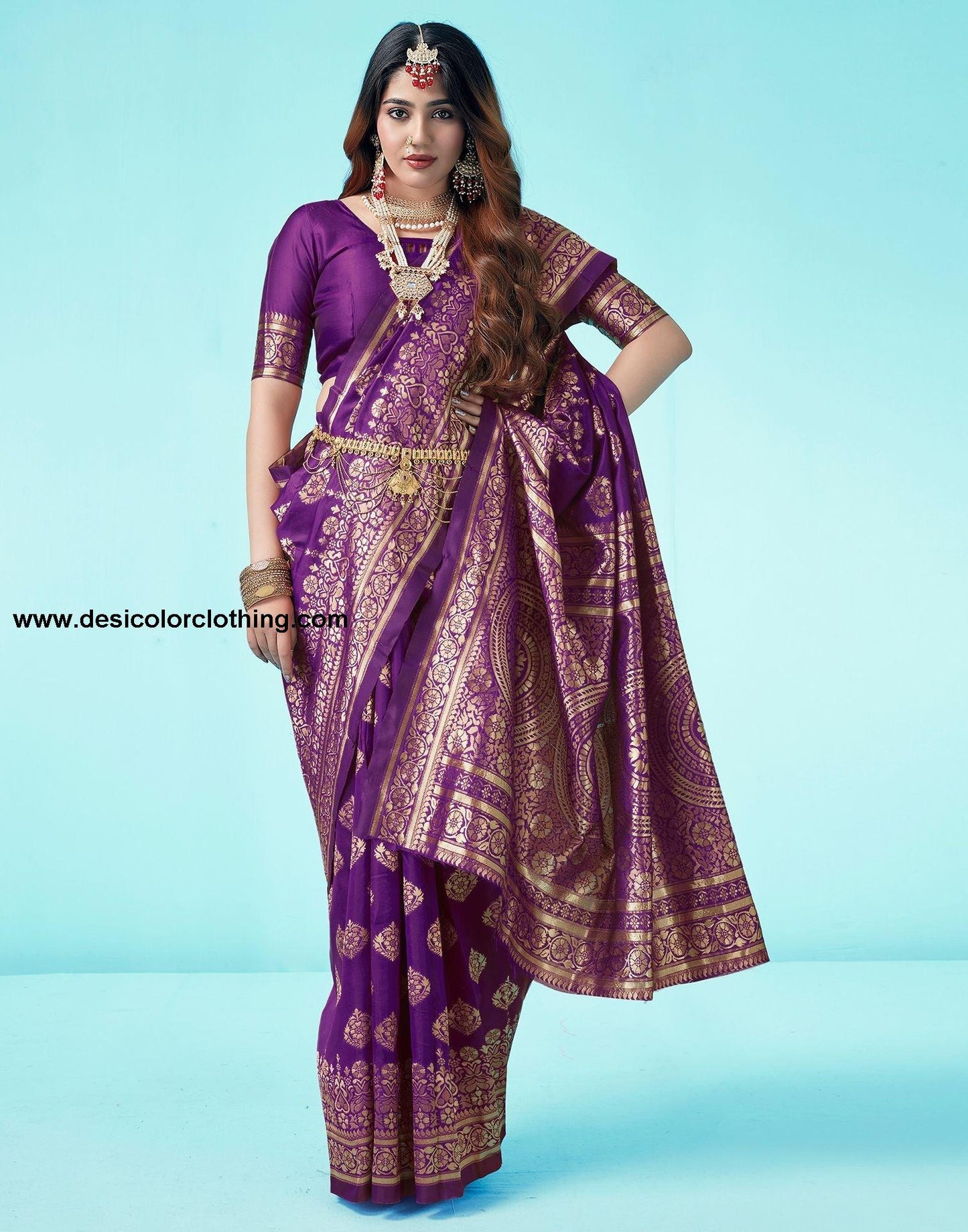 Dark Purple Jacquard Silk Saree