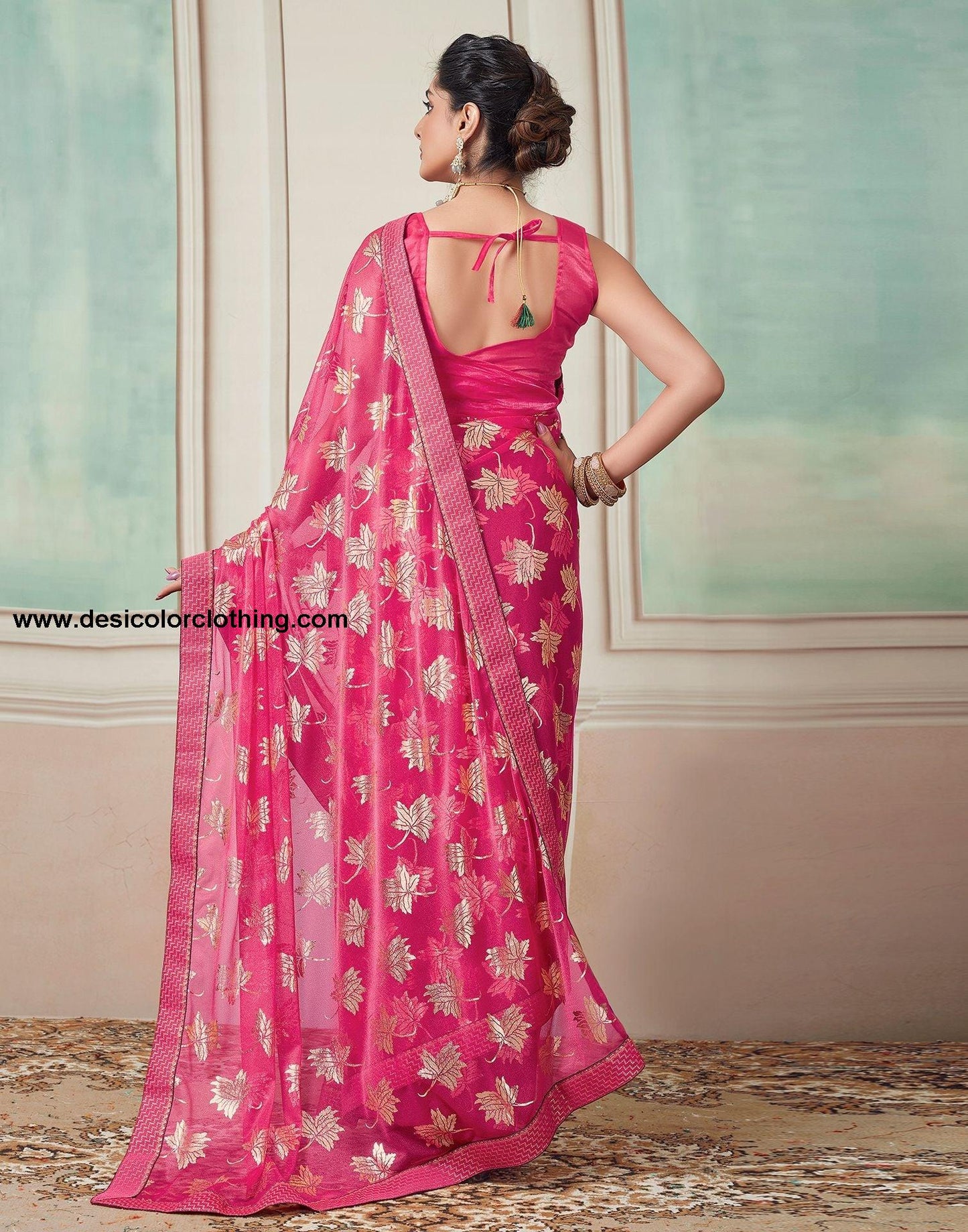 Pink Plain Lycra Saree