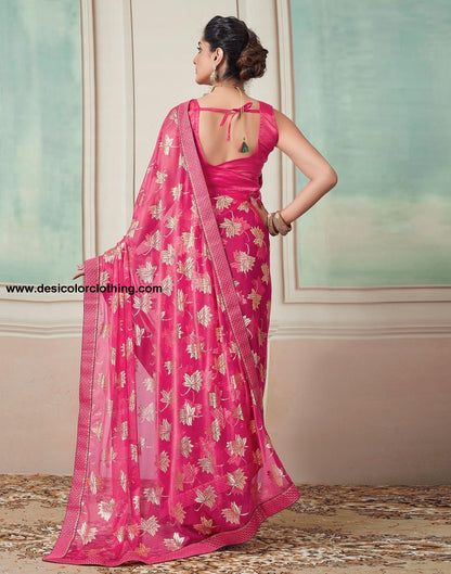 Pink Plain Lycra Saree