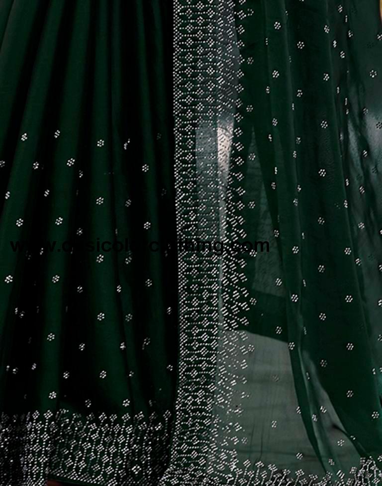 Dark Green Georgette Plain Saree