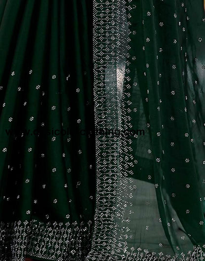 Dark Green Georgette Plain Saree