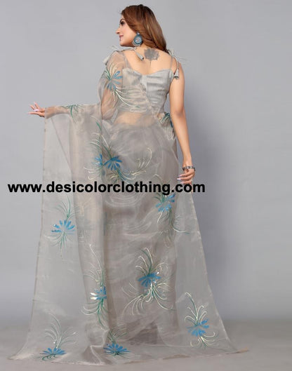 Stone Grey Organza Saree