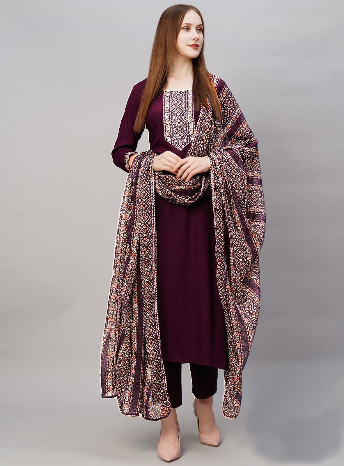 Product Image - Elegant Reyon Suit Set with Georgette Dupatta - Morni Creation