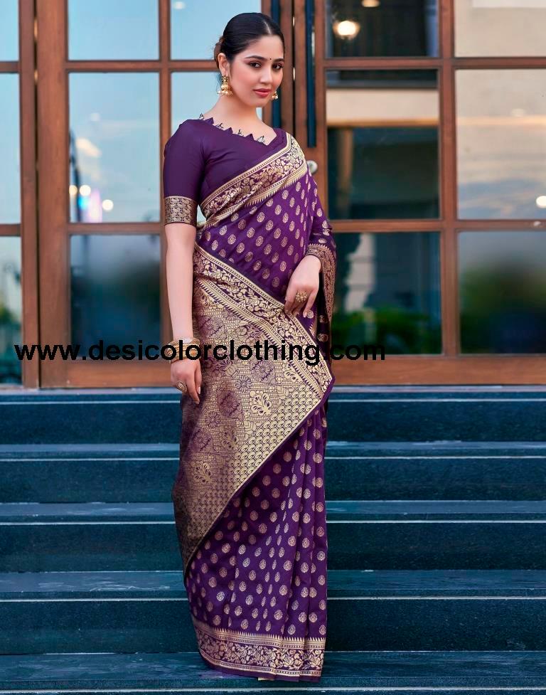 Purple Silk Weaving Saree