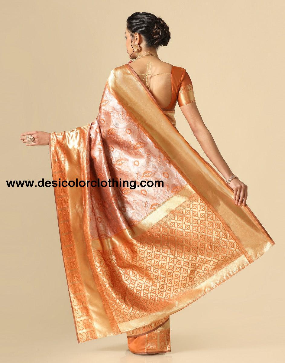 Rust Orange Banarasi Silk Saree