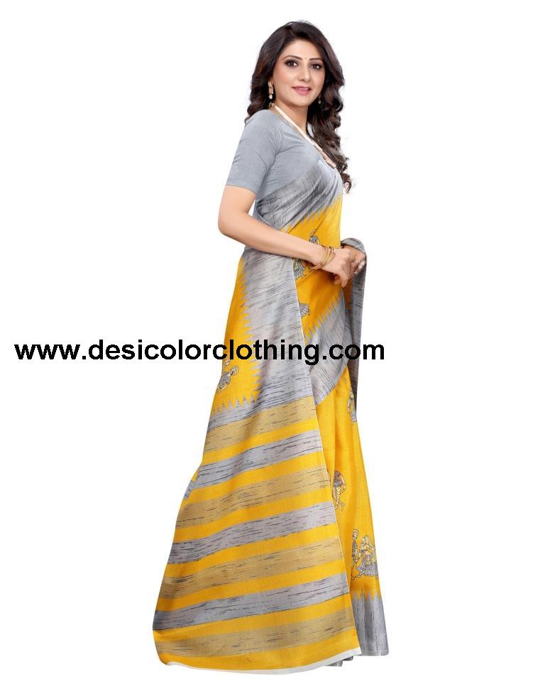 Yellow Coloured Khadi Silk Printed Casual saree