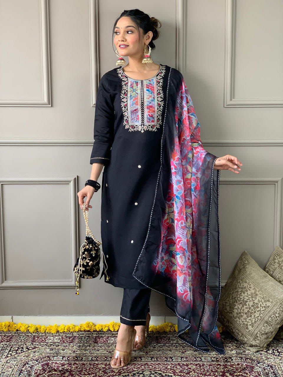 Product Image - Elegant Rayon Kurti with Silk Dupatta - Embroidered Ethnic Wear