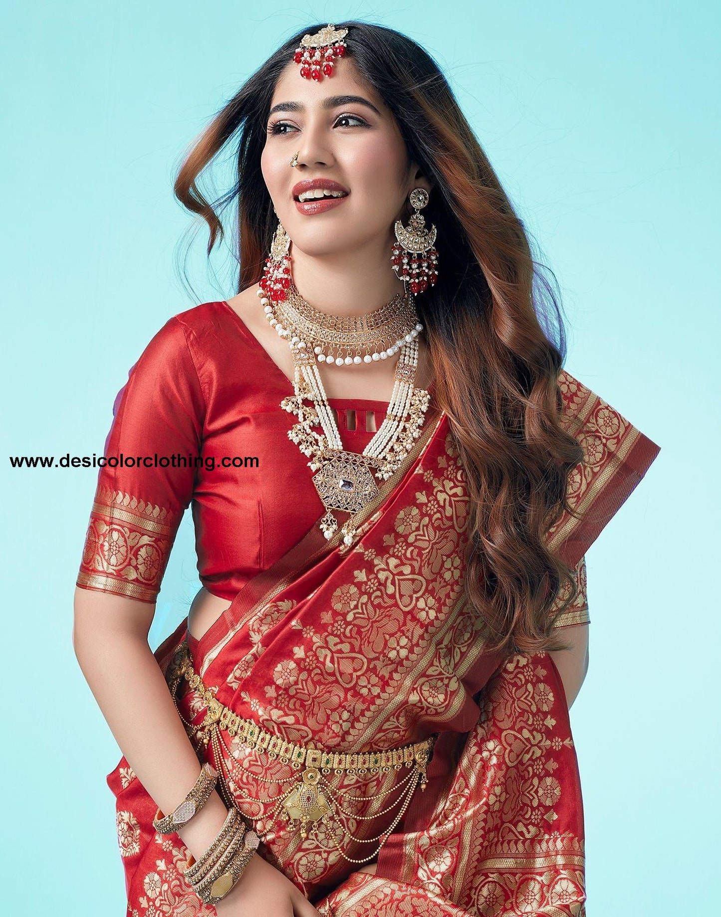 Red Jacquard Silk Saree