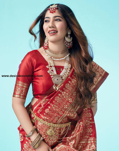 Red Jacquard Silk Saree