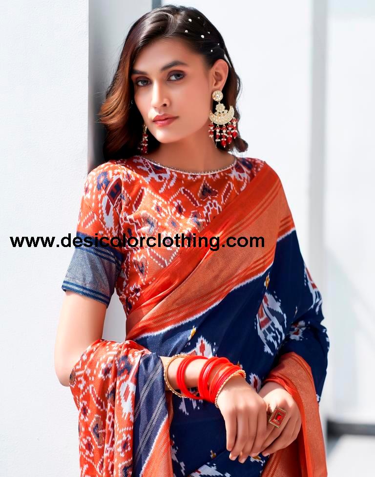 Rust Silk Printed Saree