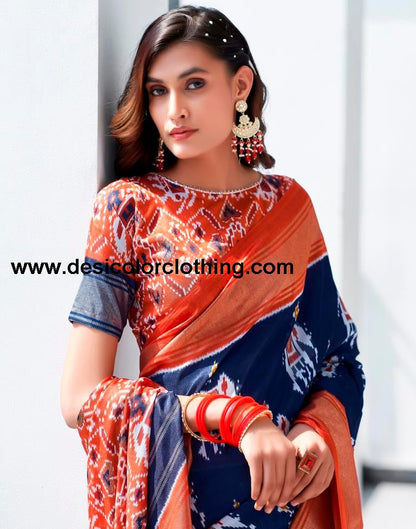 Rust Silk Printed Saree