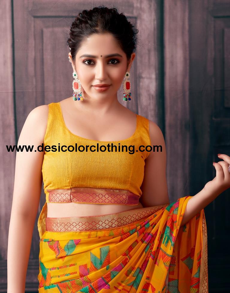 Turmeric Georgette Printed Saree