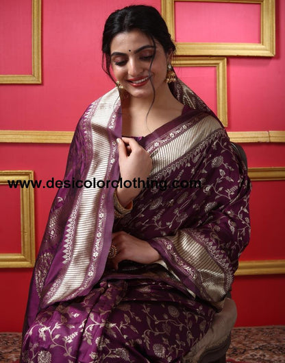 Dark Maroon Silk Plain Saree