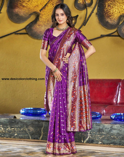 Wine Jacquard Silk Saree