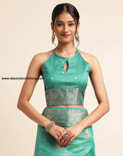 Rama Green Silk Banarasi Saree