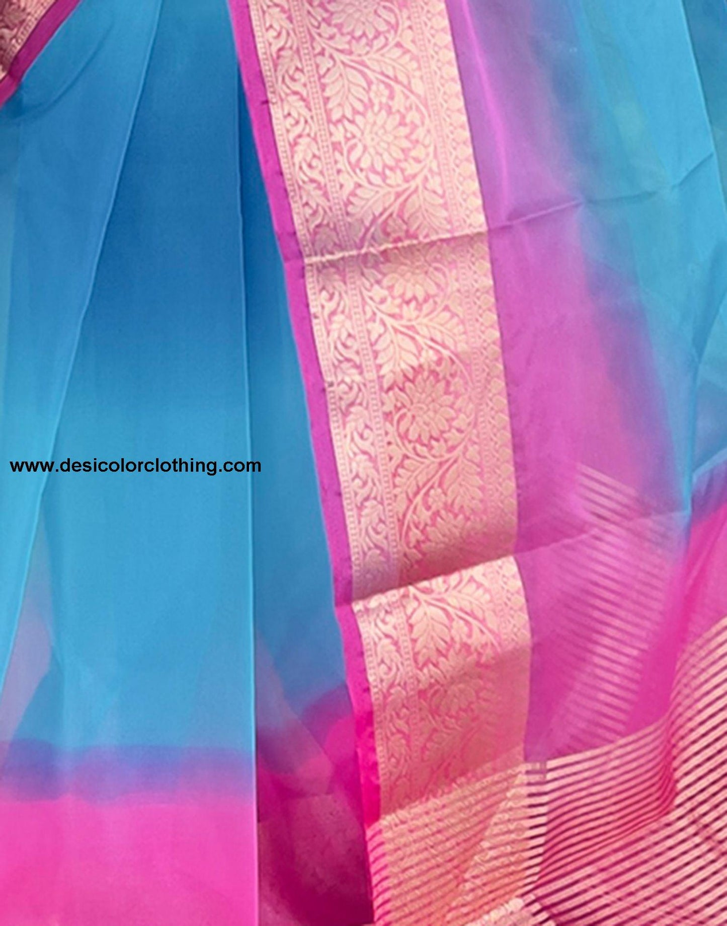Rani Pink Plain Organza Saree