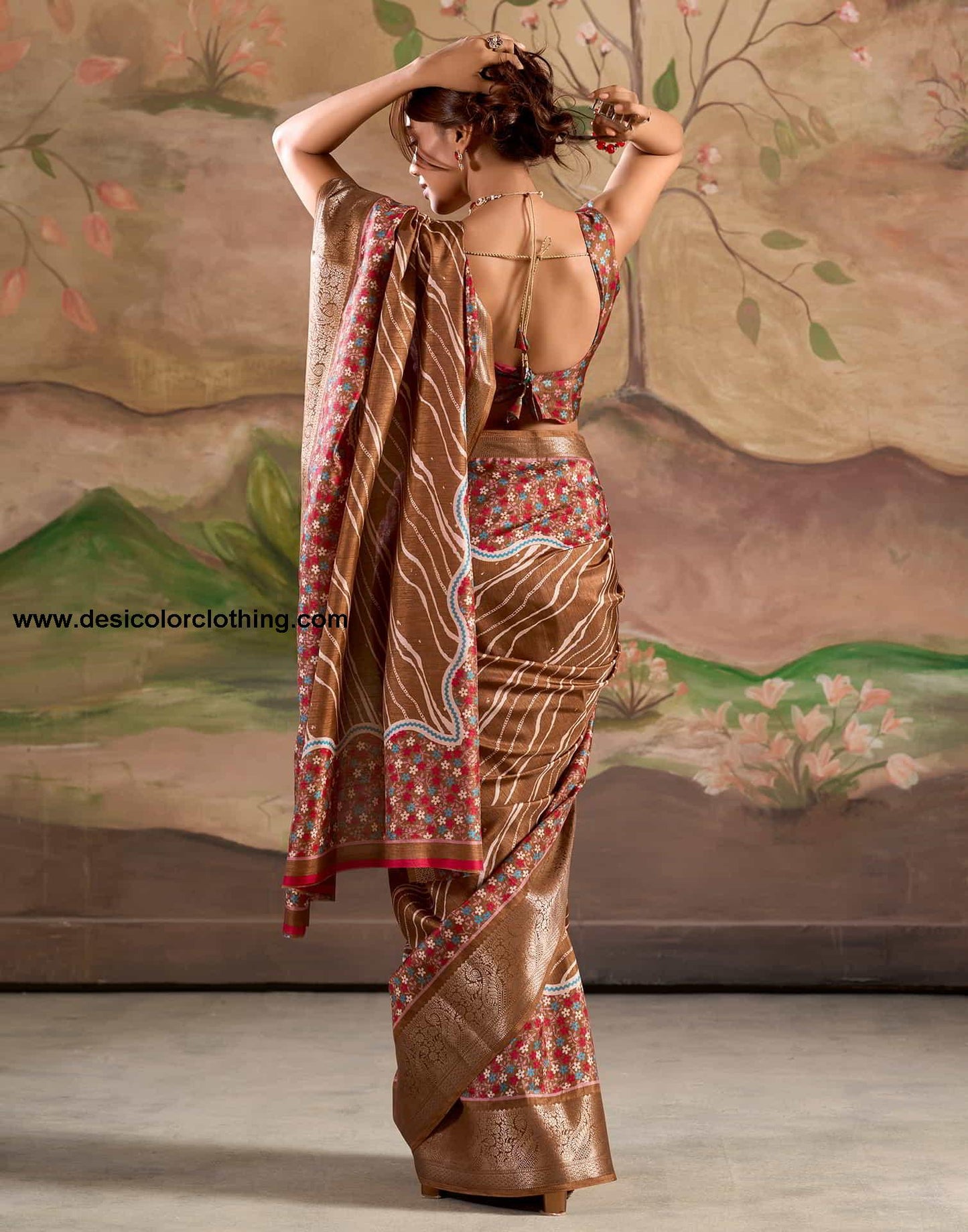 Brown Silk Printed Saree