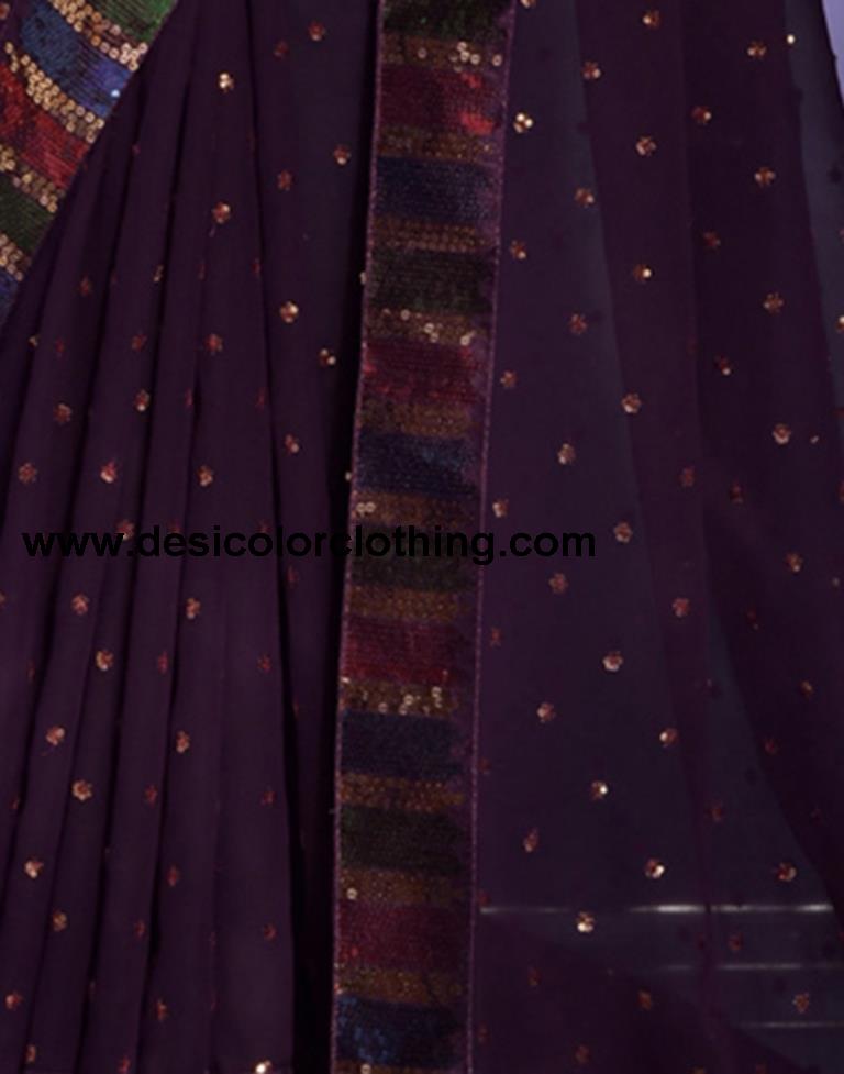 Deep Purple Georgette Plain Saree