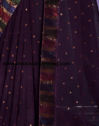 Deep Purple Georgette Plain Saree