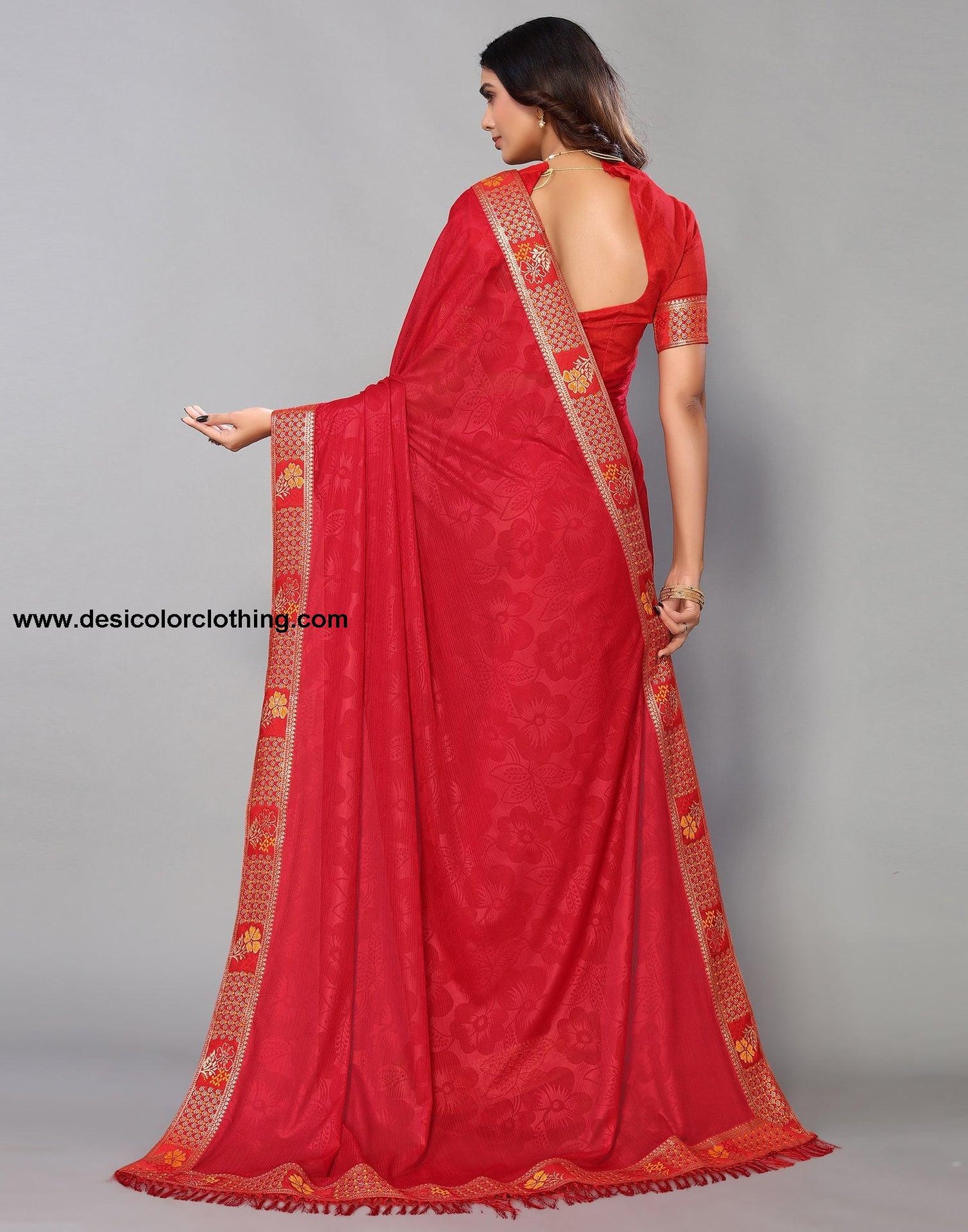 Red Lycra Printed Saree