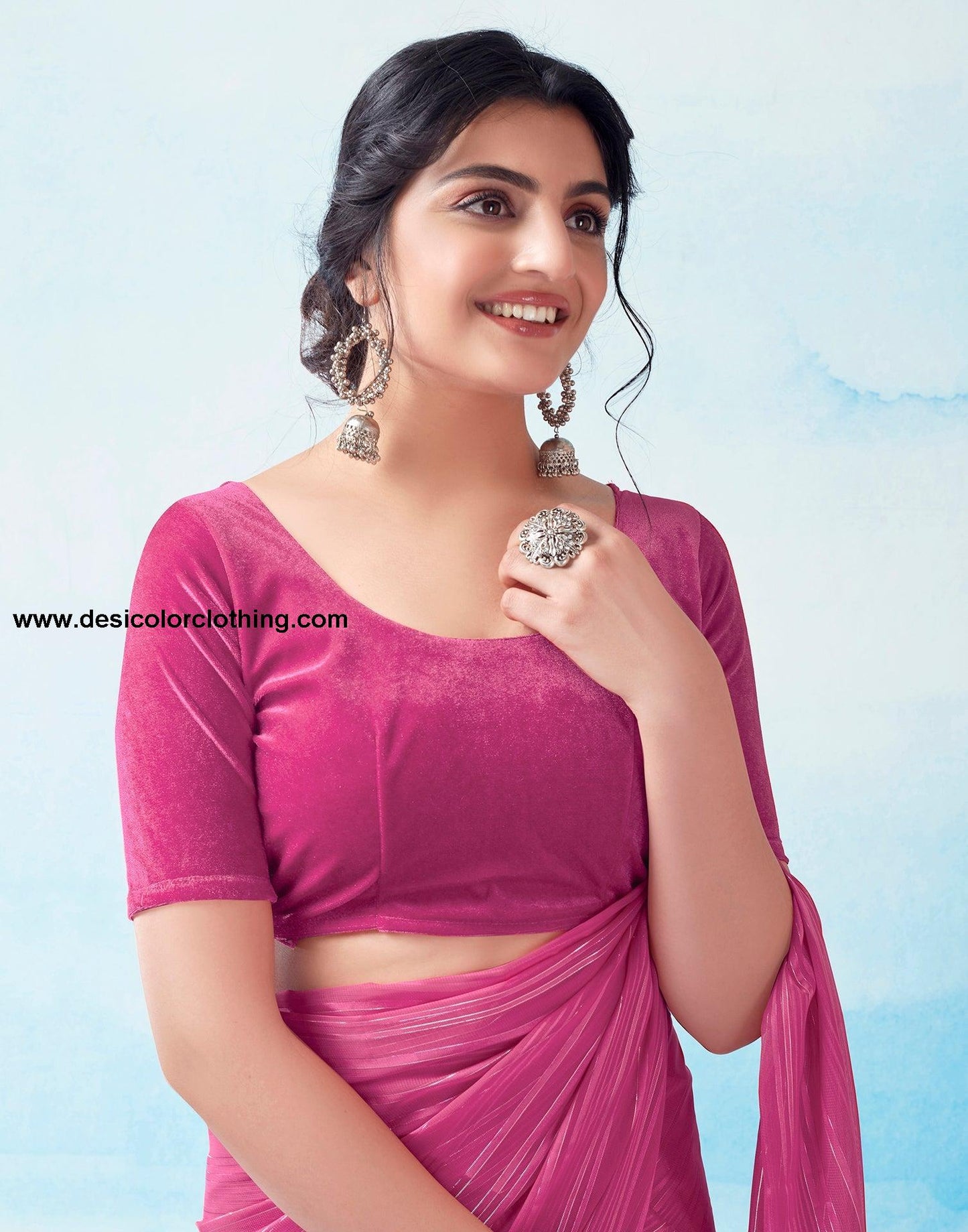 Rani Pink Georgette Plain Saree