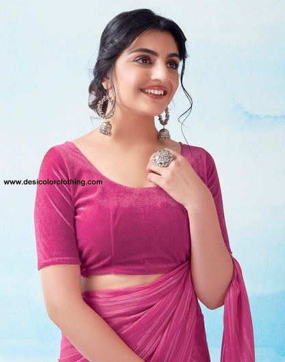 Rani Pink Georgette Plain Saree