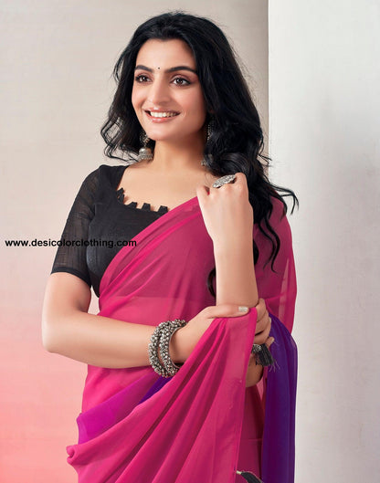 Pink Georgette Plain Ready to Wear Saree