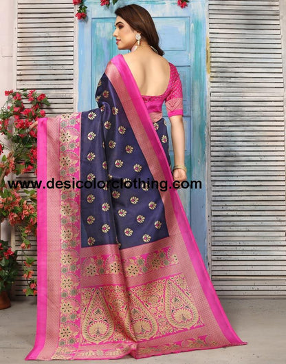 Blue Silk Printed Saree